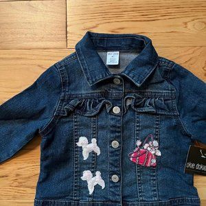 NWT Toddler Girls Ruffled Jean Jacket, 4T, Poodle Patches & Appliques